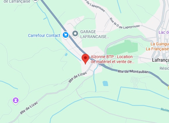 Alzonne BTP Lafrançaise : Plan d'Accès et Localisation Carte Alzonne BTP à Lafrançaise, localisation entre Route de Lizac et Route de Montauban.
